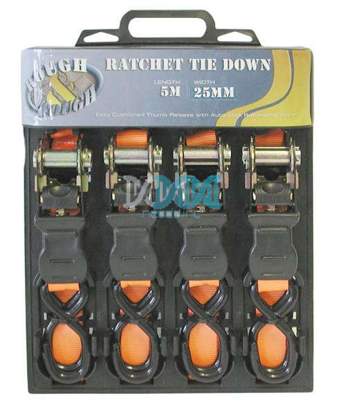 Ratchet Tie Down 4  Piece 5Mx25mm 1500