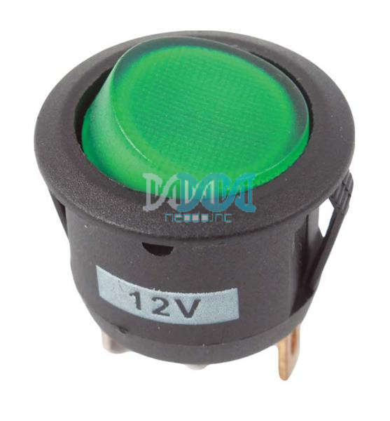 Rocker Switch Round Green 12V