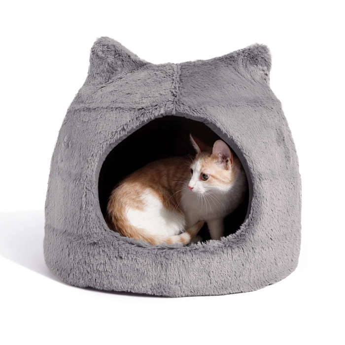 Meow Hut Fur Bed Grey - Medium