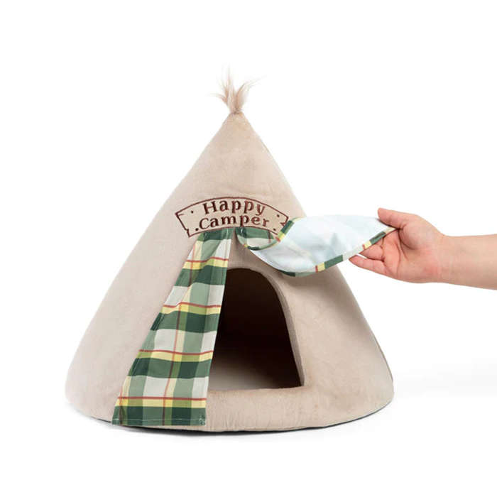 Meow Hut Happy Camper Cat Bed - Wheat