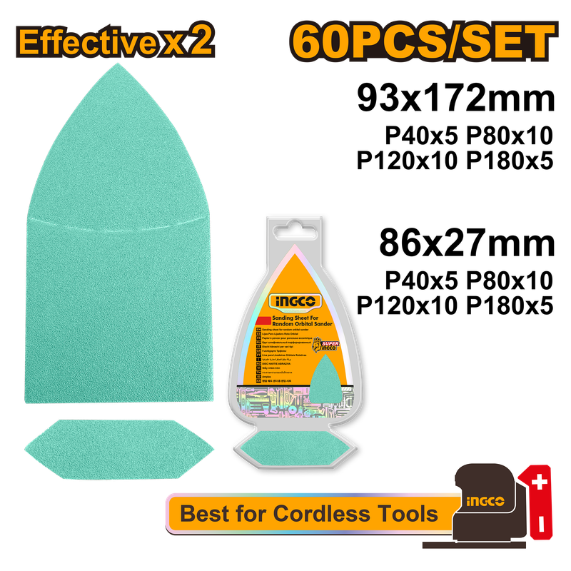 Ingco Sand Sheet 60pc P40 80 120 180 172mm For Cpsl2014