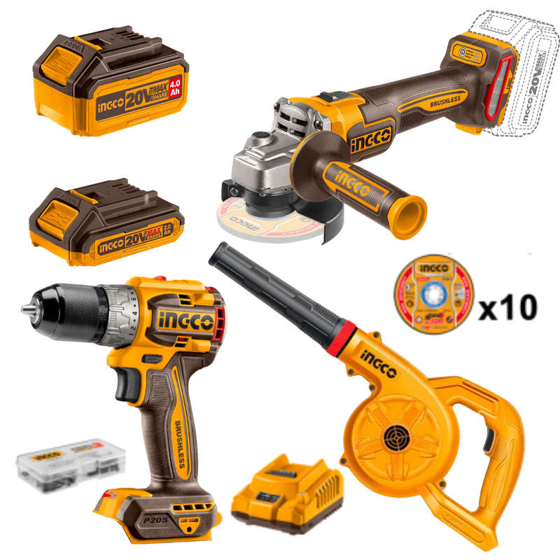 Special - Ingco Cordless Angle Grinder, Drill And Blower Combo Kit