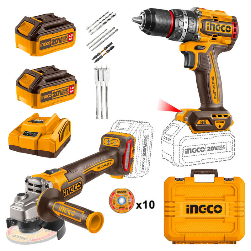 Special - Ingco Cordless Impact Drill 96nm And Cordless Grinder Combo Kit