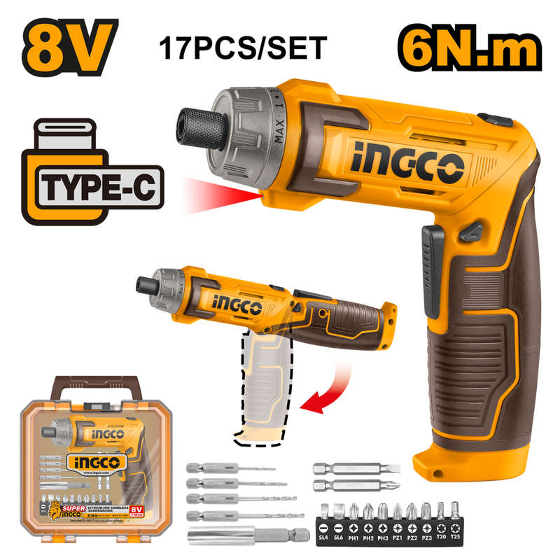Ingco Cordless Screwdriver 6nm 8v
