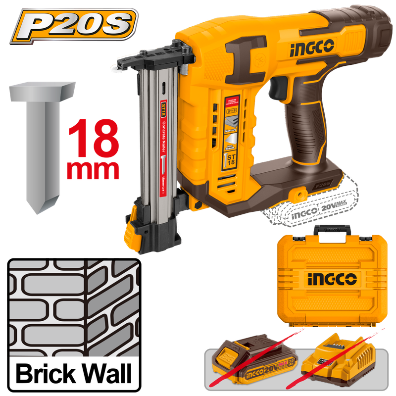 Ingco - Ingco - 20v Lithium-ion Cordless Brick Nailer