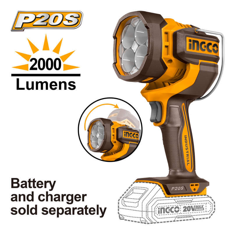 Ingco Cordless Work Lamp 20v 2000 Lumens (tool Only)