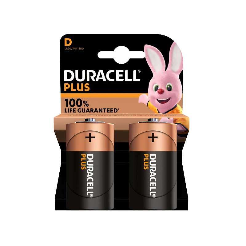 Battery Duracell Plus D Torch    2\'s 1.5v Mn1300k2
