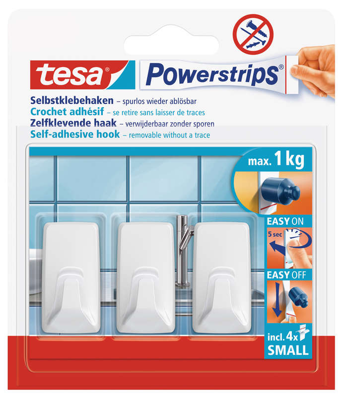 Tesa Tesa Powerstrips Hooks Small Rectangular 3 Hooks/ 4 Strips White (ip 6)