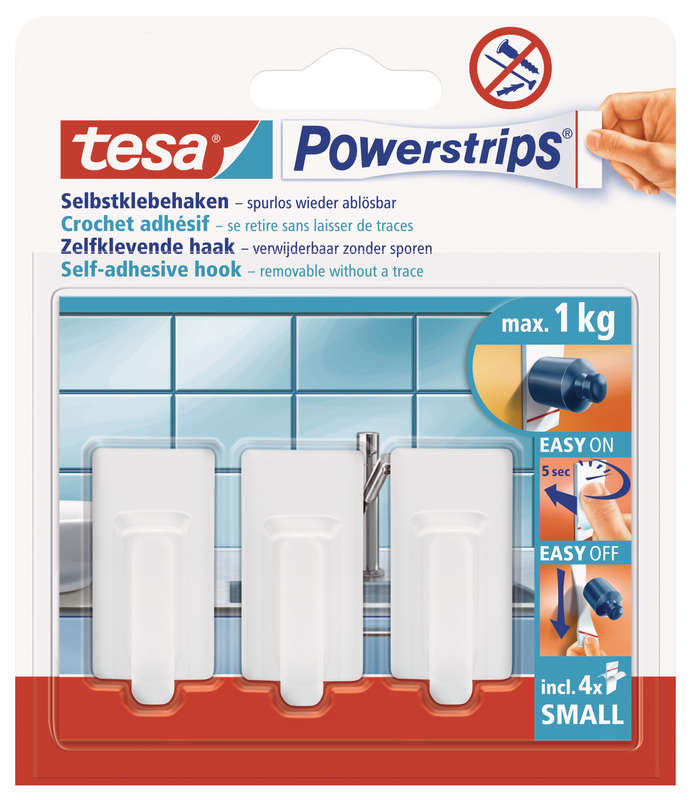 Tesa Tesa Powerstrips Hooks Small Rectangular Classic 3 Hooks/ 4 Strips White (ip 6)