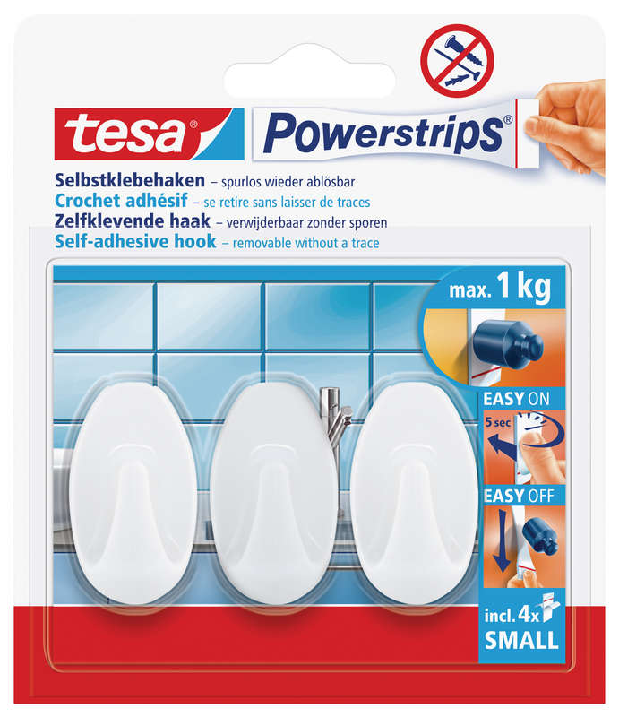 Tesa Tesa Powerstrips Hooks Small Oval 3 Hooks/ 4 Strips White (ip 6)