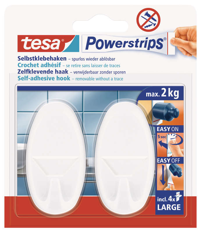 Tesa Tesa Powerstrips Hooks Large Oval 2 Hooks/ 4 Strips White (ip 6)