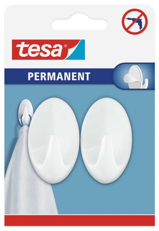Tesa Tesa Permanent Hooks Oval L White 2 Hooks Whiite