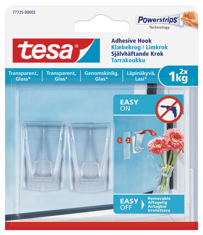 Tesa Tesa Adhesive Hooks- Transparent Surface Large 2 Hooks/ 3 Strips (ip 8)