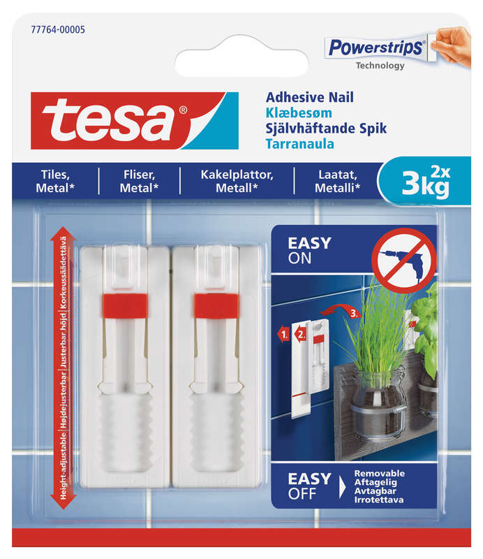 Tesa Tesa Adhesive Nail Adjustable 3kg - Tiles 2 Hooks/ 3 Strips (ip 8)