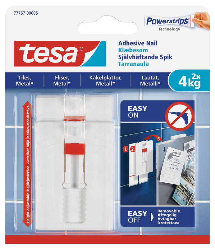 Tesa Tesa Adhesive Nail Adjustable 4kg - Tiles 2 Hooks/ 6 Strips (ip 8)