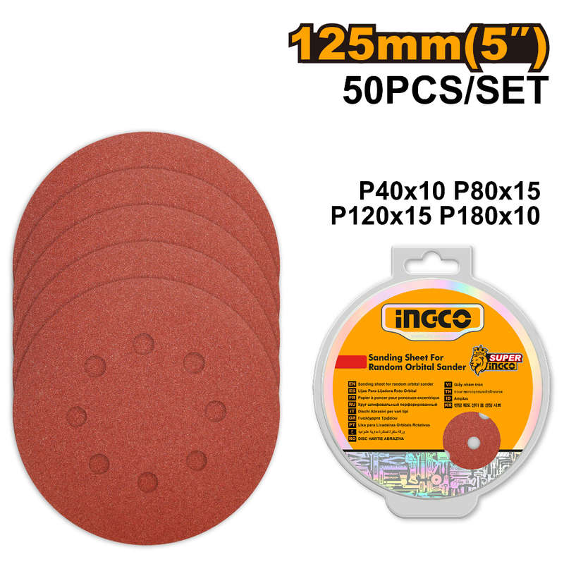 Ingco Sand Sheet Ran/orb, 50pc 125mm