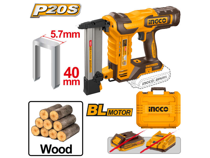 Ingco 20v Ps+ C/l Crown Stapler 5.7x40mm + Acc In Case