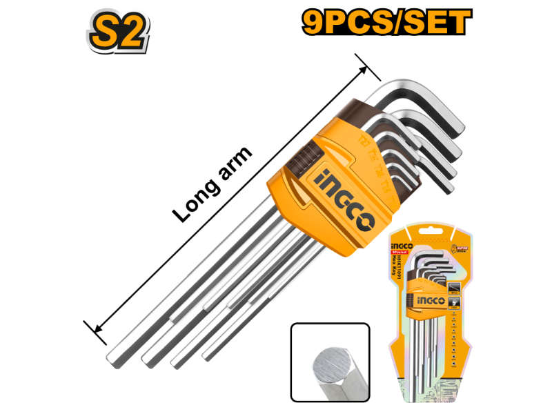 Ingco A/key 9pc 1.5-10mm Long Crv