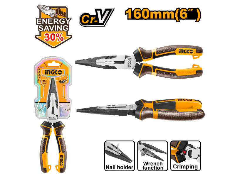 Ingco Plier L/nose 160mm Hl Cr-v