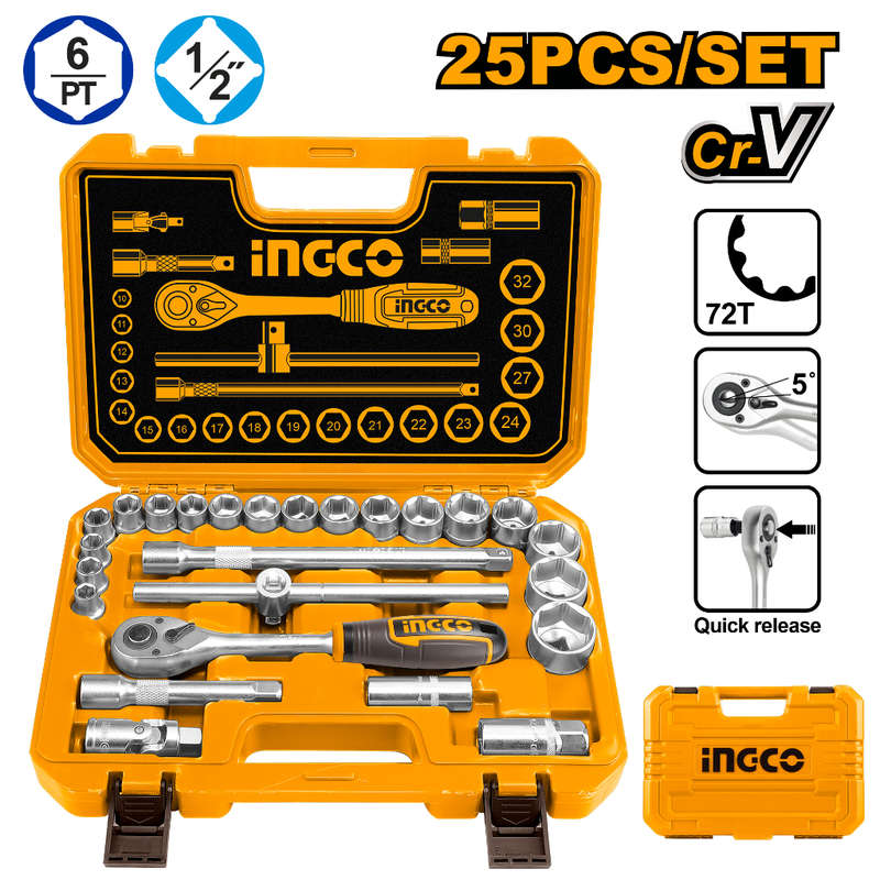 Ingco Socket Set 1/2 25pc 10-32 Bmc
