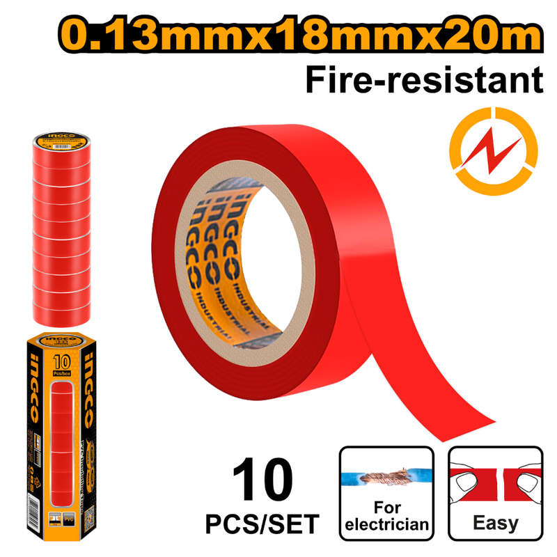 Ingco Tape Insul 20mx18x0.13mm Red P/10