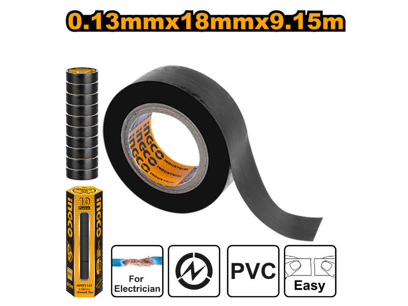 Ingco Tape Insul 9.15mx18x0.13mm Blk P/10