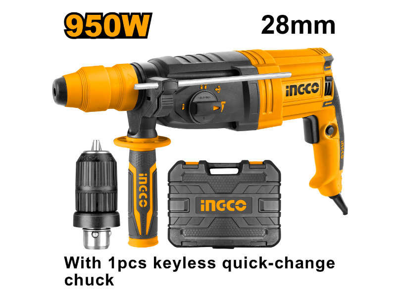 Ingco Drill Rotary Hammer 950w Kit K/less Chuck