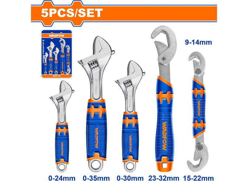 Wadfow Wrench Adj Set D-forged 5pcs