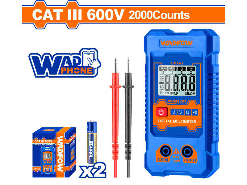 Wadfow Multimeter Digital 600v Catiii Rms 2000 + Bat