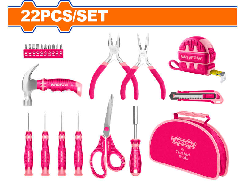 Wadfow Hand Tool Set Pink + Case 22pcs