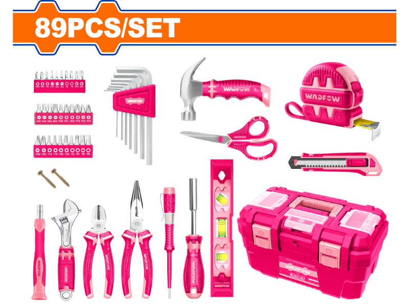Wadfow Hand Tool Set Pink + Plas Box 89pcs