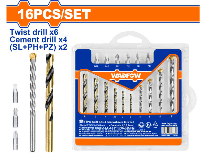 Wadfow D/bit & S/driver Acc  Set 16pcs