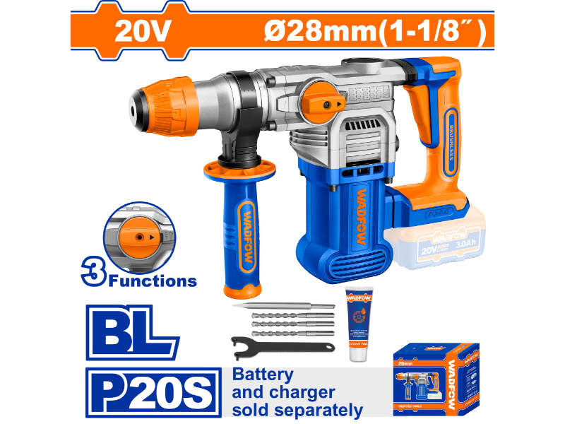 Wadfow 20v Ps+ C/l Rotary Hammer Drill B/l Incl Ass
