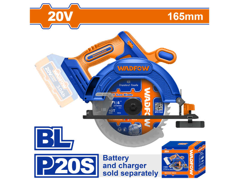 Wadfow 20v Ps+ C/l Circular Saw B/less 165mm + Ass