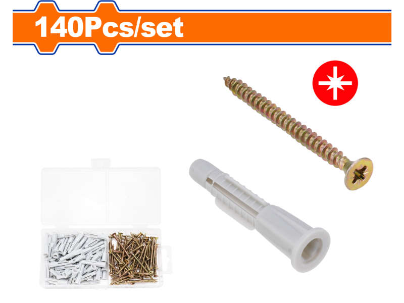 Wadfow Screw Chipboard & Anchor Set 6x36mm 140pcs