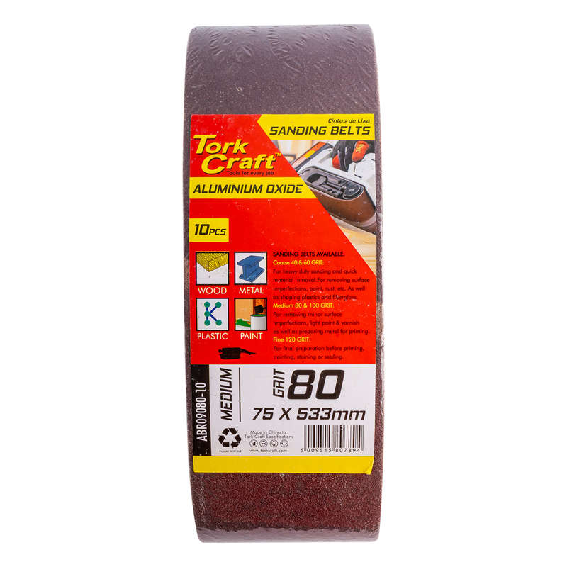 Tork Craft Sanding Belt 75 X 533mm 80 Grit 10/pack