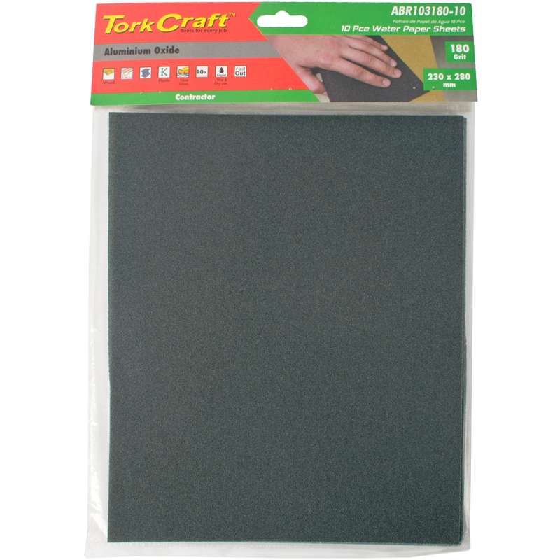Tork Craft Water Paper 230 X 280mm 180 Grit Wet & Dry 10 Per Pack Std