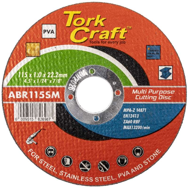 Tork Craft Cutting Disc Multi Purpose 115 X1.0 X 22.2mm For Steel Ss Pva Stone