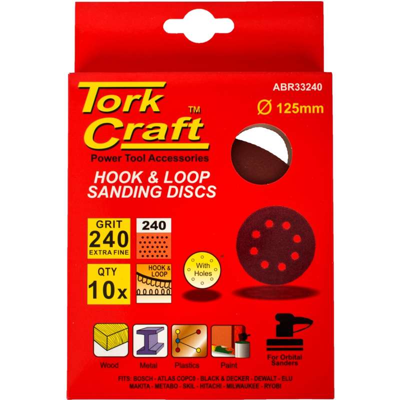 Tork Craft Sanding Disc 125mm 240 Grit With Holes 10/pk Hook And Loop