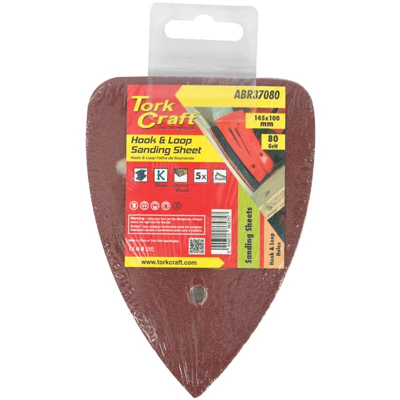 Tork Craft Sanding Tri - 80 Grit 145 X 145 X 100mm 5/pack For Tcms Hook And Loop