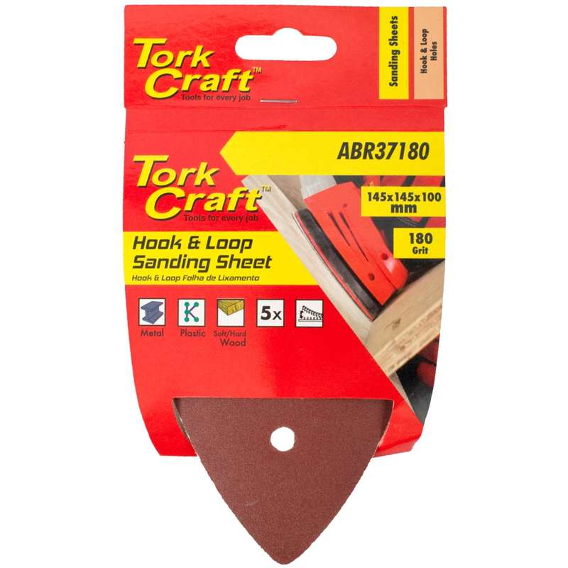 Tork Craft Sanding Tri - 180 Grit 145 X 145 X 100mm 5/pack For Tcms Hook And Loop