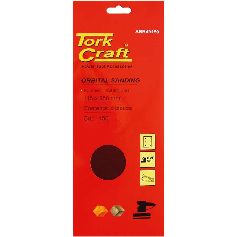 Tork Craft Sanding Sheet Orb 115 X 280mm 150 Grit No Holes 5/pk Hook And Loop