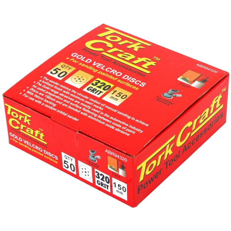 Tork Craft Gold Disc (50 Pieces) 320 Grit 150mm X 6+1 Holes Hook And Loop