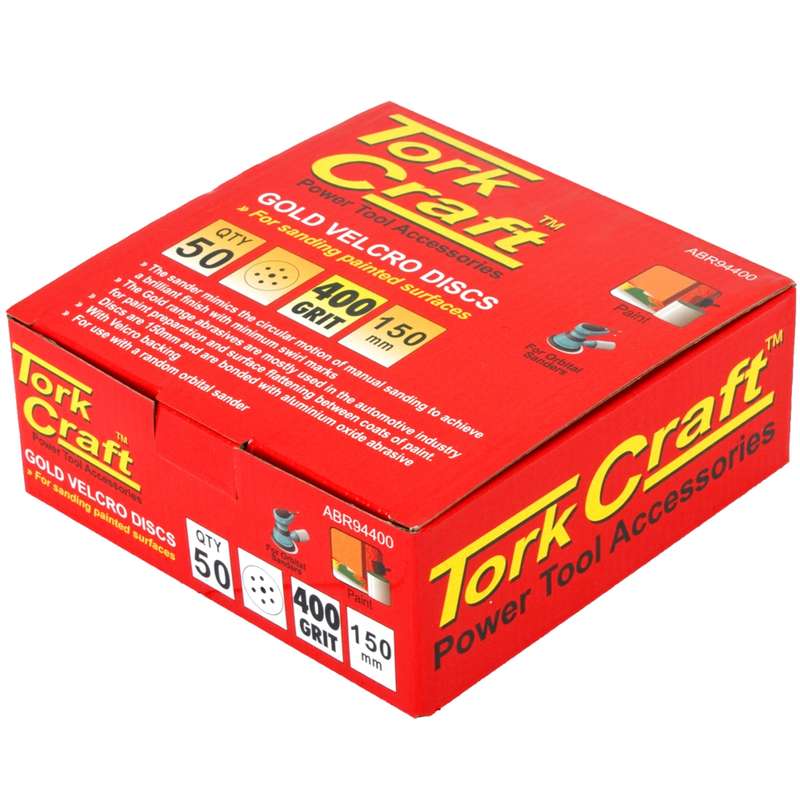 Tork Craft Gold Disc (50 Pieces) 400grit 150mm X 6+1 Holes Hook And Loop