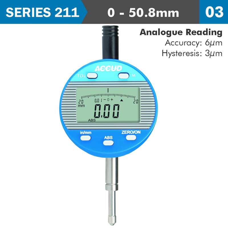 Accud Digital Indicator Flat Back 50.8mm/2in