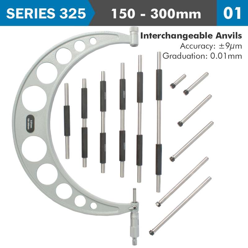 Accud Outside Micrometer 150-300mm 0.004mm Acc. 0.01mm Grad. With Interch. A