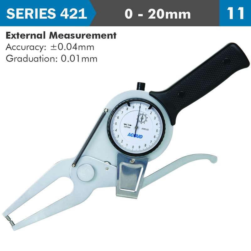 Accud Ext. Dial Caliper Gauge 20mm 0.04mm Acc. 0.01mm Grad. Jaw Length 60mm