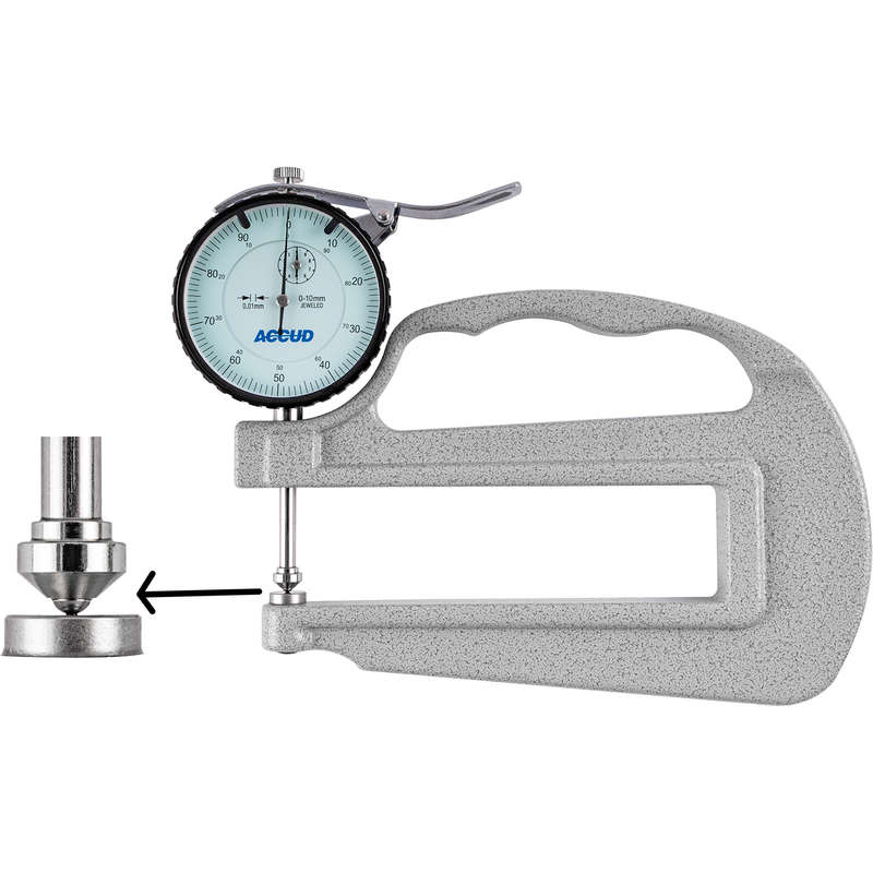 Accud Thickness Gauge 10mm 0.02mm Acc. Large Depth Steel Anvil 0.01mm Grad.