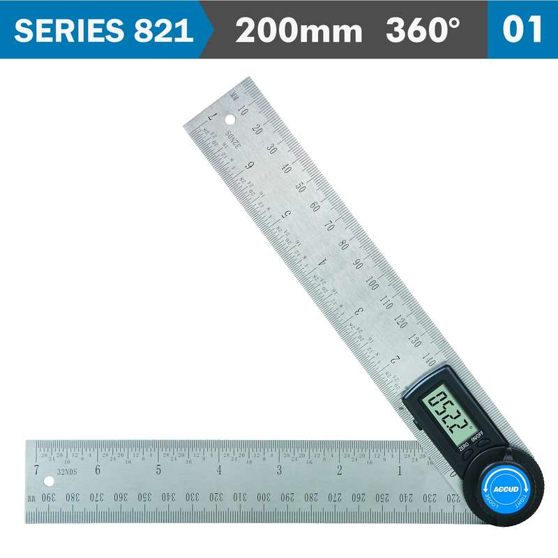 Accud Digital Protractor Blade 200mm 360 Deg. 0.3 Deg. Acc. 0.1 Deg. Res.
