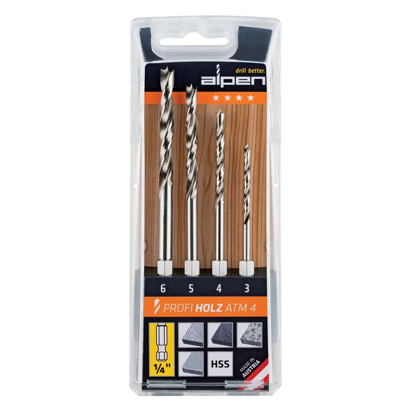 Alpen Hex Shank Set Hss For Wood 4 Piece 3 4 5 6mm